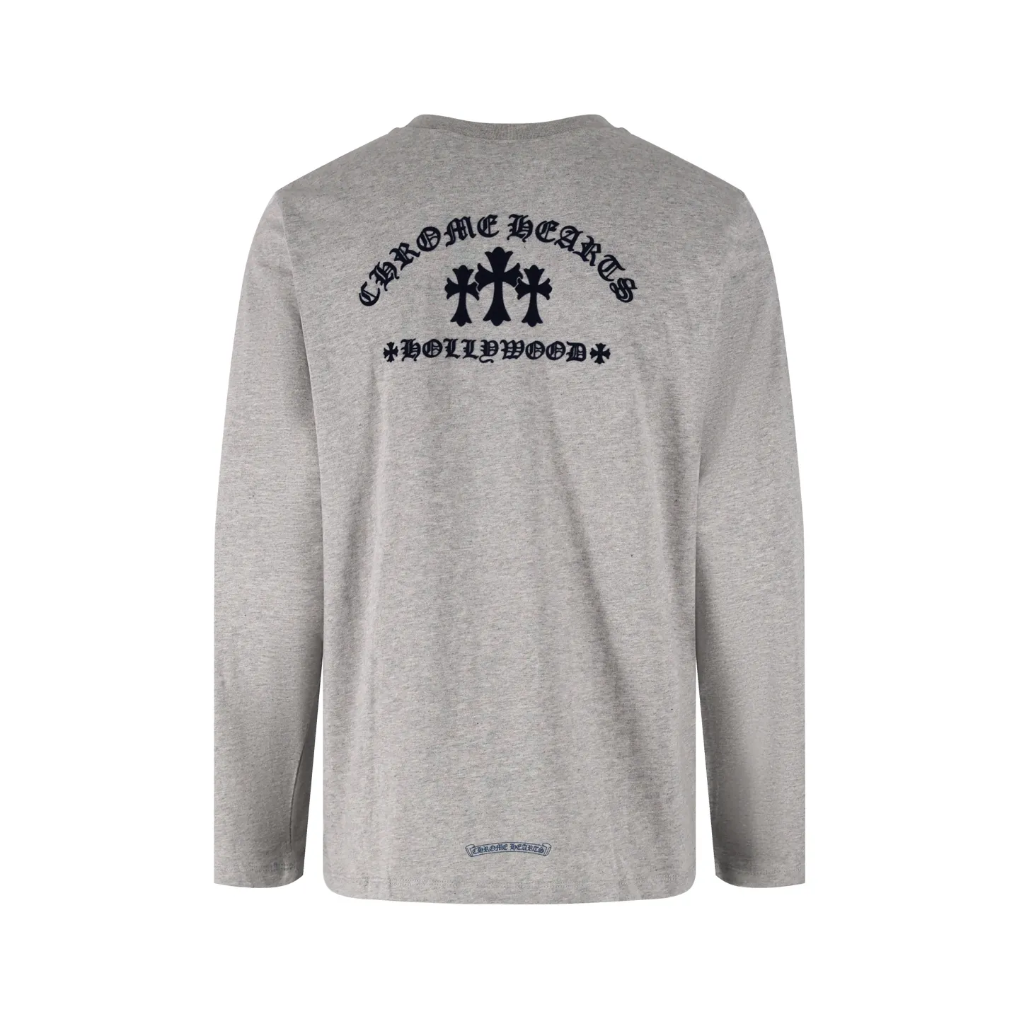 🅿️340 [Exclusive supply] CH Crow heart flocked cross long-sleeved T-shirt (grey) The original version was purchased and developed for 10949, a popular item in early autumn. The fabric is lightly brushed cotton 180g fabric. The upper body is super skin-friendly and soft. Original cowhide main label wash mark. Silver thread anti-counterfeiting laser. Purchased the original version and developed it 1:1 restoration. The flocking print is consistent with the original version. They are all black and cyan (green light), not the ordinary black fake version on the market. The collar threads are also dyed in the same vat. Size:S-M-L-XL